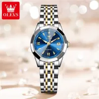 OLEVS 9998 Women's Fashion Business Waterproof Stainless Steel Double Calendar Diamond Quartz Watch - RoyalBlue & Silver & Golden